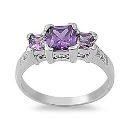 Rhodium Plated Brass Ring With Cubic Zirconia
