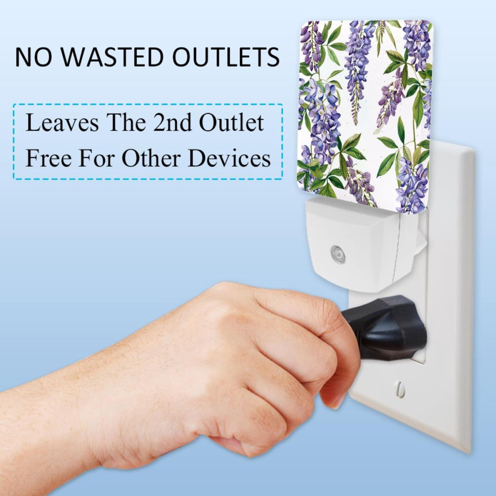 PhooArto Purple Wisteria Flower Pattern Plug in LED Night Light Auto Sensor Dusk to Dawn Decorative Night for Bedroom, Bathroom, Kitchen, Hallway, Stairs, Baby's Room, Energy Saving