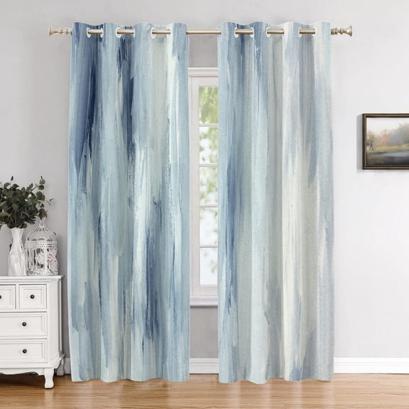 Modern Blue Bedroom Curtains, Contemporary Calming Minimalist Abstract Watercolor Art Blackout Grommet Window Treatment Drapes For Living Room 42"W x 84"L (Pack of 2)
