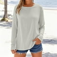 thumbnail image 2 of Womens Tops New Cotton Top Round Neck Long Sleeve T Shirt Blouses For Women, 2 of 5