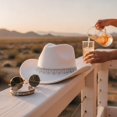thumbnail image 4 of Slccxzc Vintage Western Cowboy Hat with Rhinestone Tassel, Wide Brim Country Concert Headwear, 4 of 7