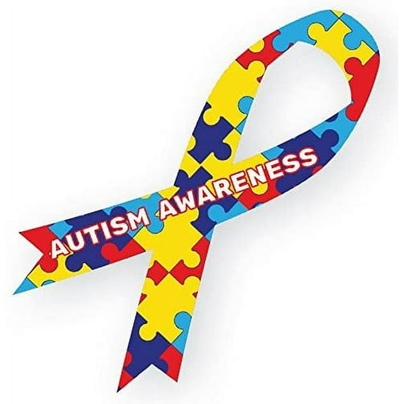 Autism Awareness Ribbon Large Magnetic Car Decal 2" x 4" (1)