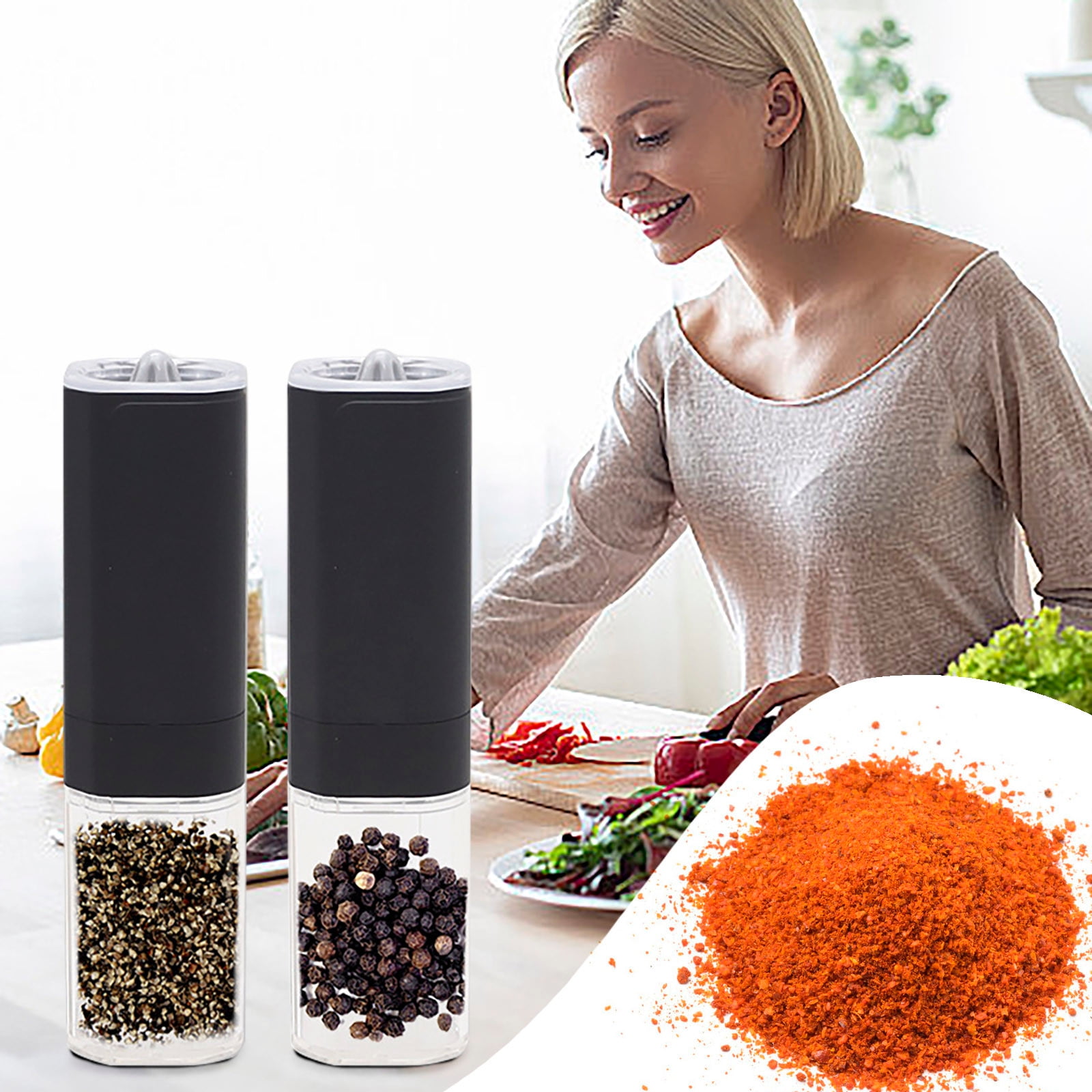 Cadorn Electric Pepper Grinder - Type - C Rechargeable, 6 - Level Coarseness Adjustment, Waterproof with LED Light, Dual - Chamber Option for Salt & Pepper