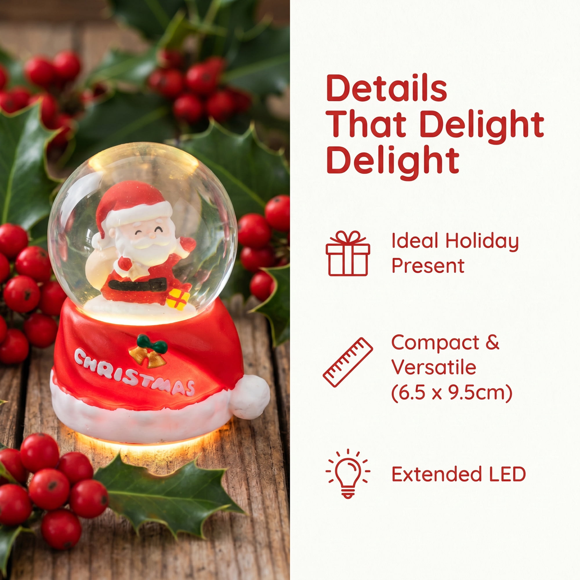 Unique Bargains Crystal Ball Shatterproof LED Glitter Snow Globe Red B 2.6" x 2.6" x 3.7"