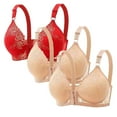 thumbnail image 1 of DecSea 3PC Women's Large Lace Breathable Front Opening Bra Wrapped Up Cup Side Fold Breast Lift Bra, 1 of 2