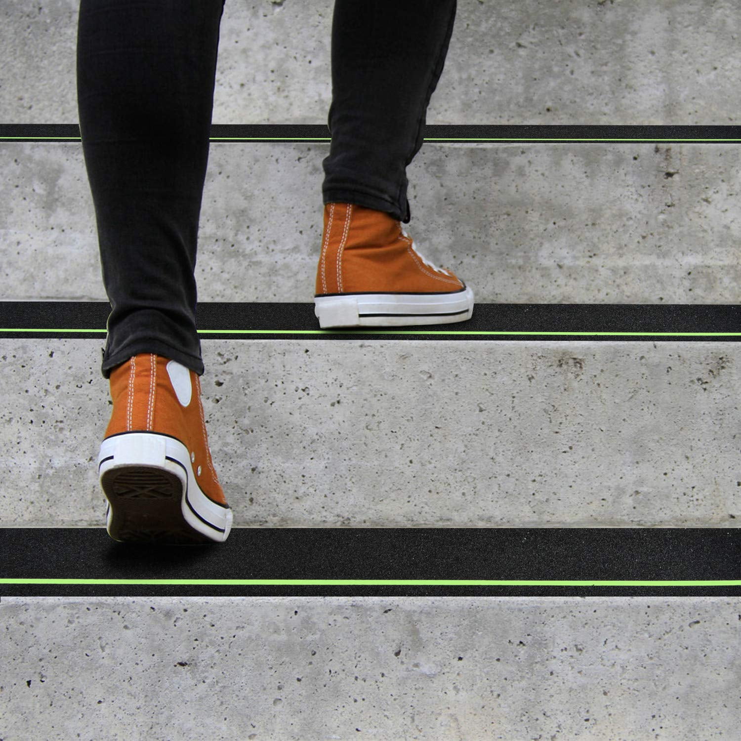 4" x 33FT Anti Slip Tape with Glow in The Dark Stripe,Premium Grip Tape Non Slip Stair Treads Tape,Non Skid Tape, High Traction Adhesive for Stairs Step Black/Green