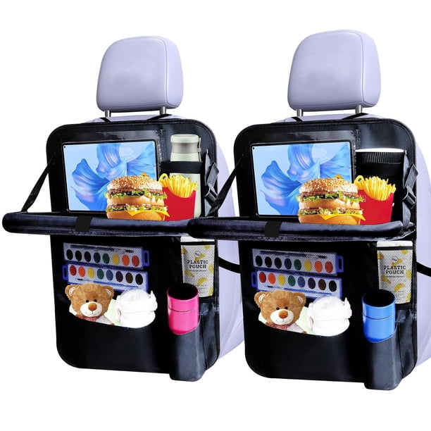 Organizador de coche para asiento trasero (paquete de 2), 9 bolsillos de almacenamiento, organizador de coche con soporte para tabletas, artículos esenciales de viaje para viajes largos