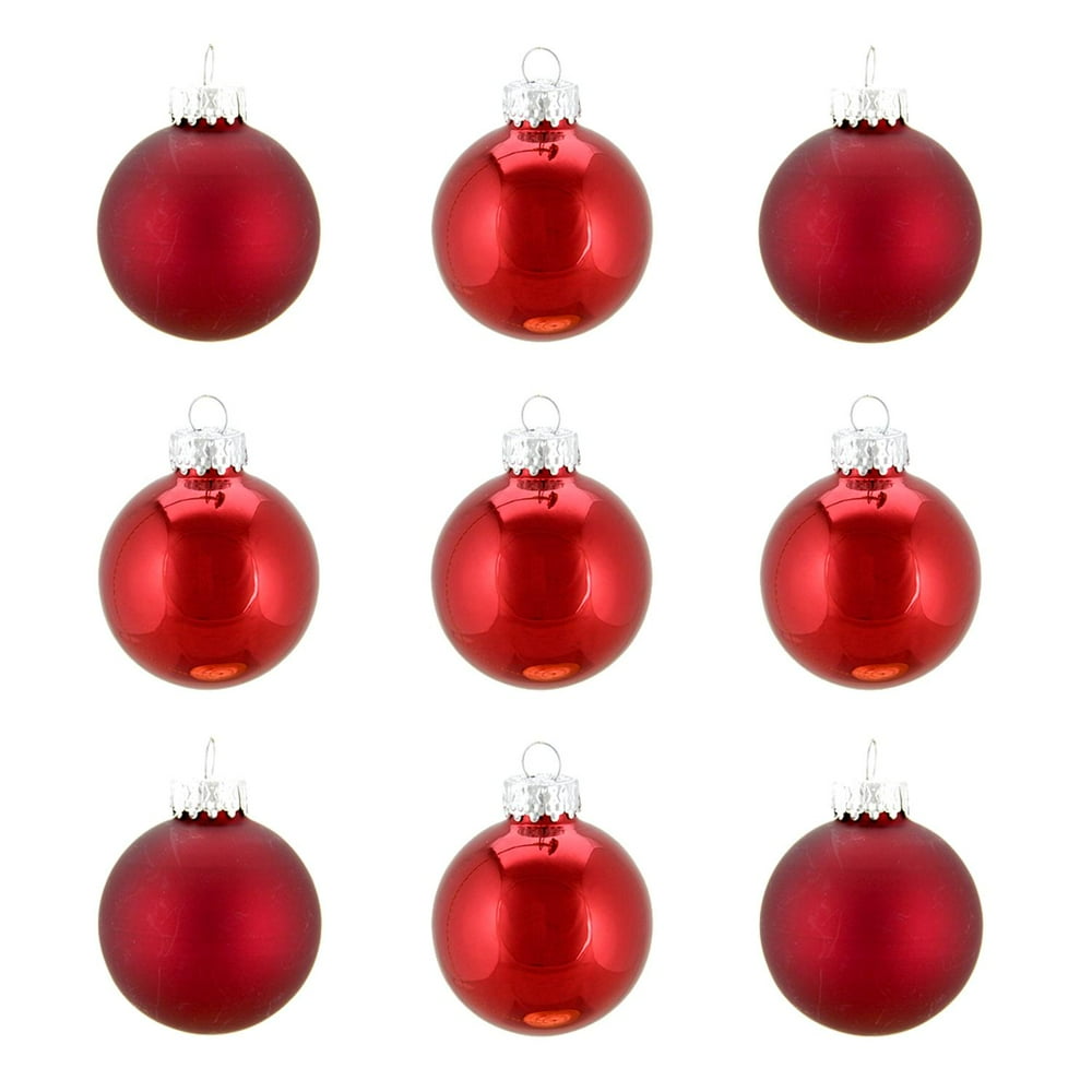 9ct Shiny and Matte Traditional Red Glass Ball Christmas Ornaments 2" (50mm)