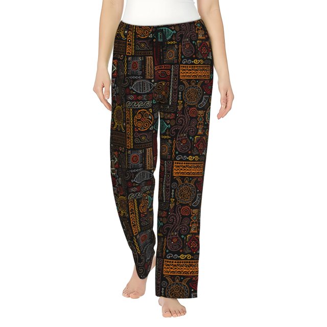 Fotbe Polynesian Turtles Pantalones de Pijama para Mujer, Pantalones de Dormir, Pantalones Pj con Cordón y Bolsillos-Medium