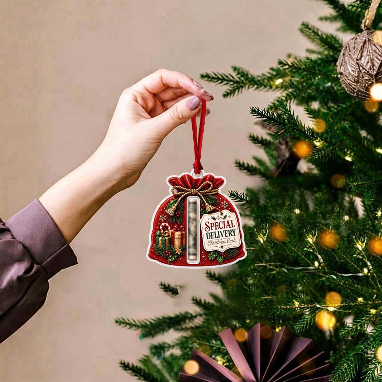 Christmas Tree Gift Card Holder Ornament Acrylic Cash Pendant For Tree Christmas Tree Hanging Decoration For Cash Red4 - 10Cm