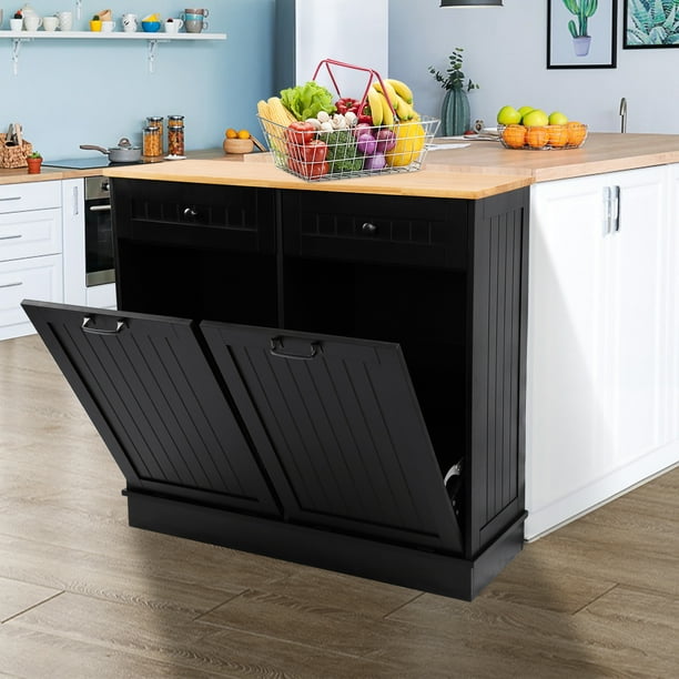 Double Tilt Out Trash Cabinets Kitchen Wooden Dual Trash Can Cabinet ...