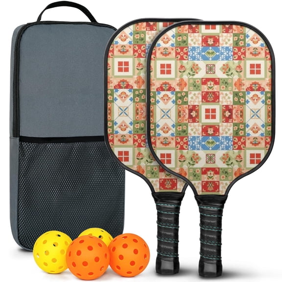 Pickleball Paddles Set,Pioneer Flower Floral Print Pattern Fiberglass Surface Pickleball Racket Set with 2 Indoor Outdoor Pickleball Balls and Pickleball Bag,Pickle-ball Equipment