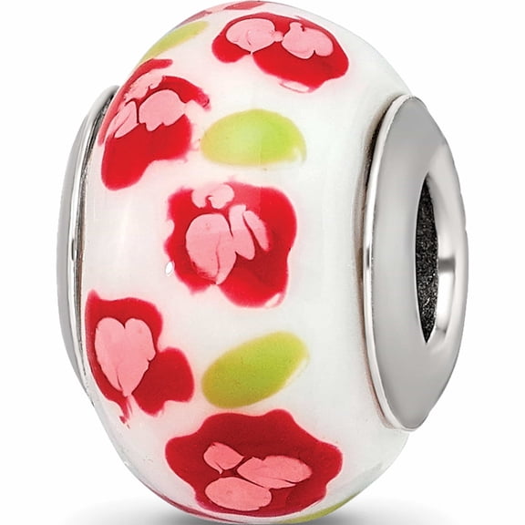 Sterling Silver Reflections Red/Pink Flower Italian Glass Bead (13.84 X 9.8) Made In Italy -Jewelry By Sweet Pea