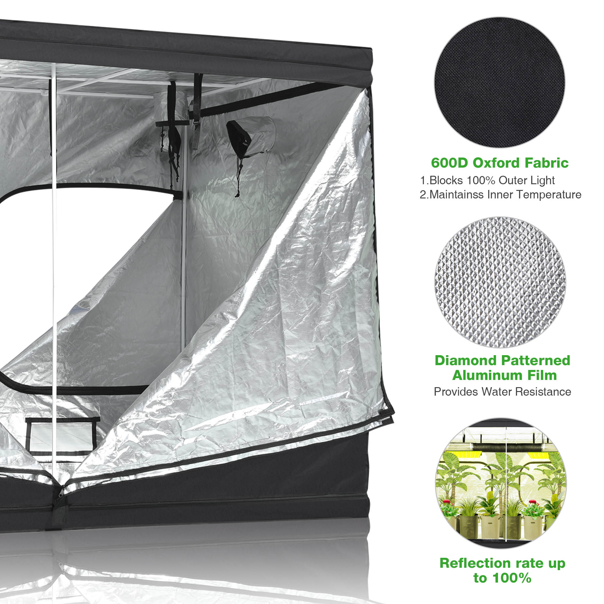 BloomGrow Hydroponics 32''x32''x63'' Indoor Grow Tent with Waterproof Floor  Tray + 1 Pair Grow Light Hanger + Digital Hygrometer Indoor Thermometer