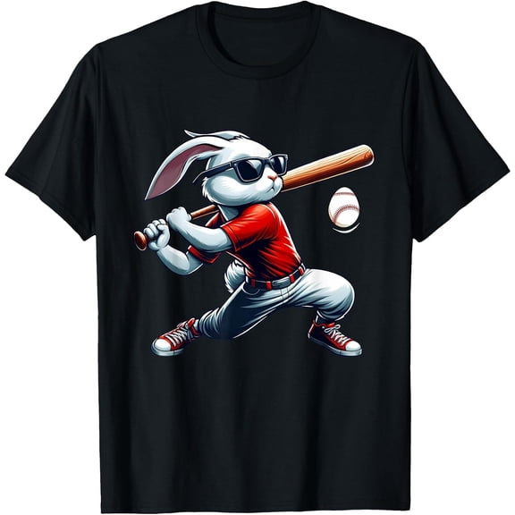 Kids Boys Happy Easter Bunny Playing Baseball Easter Sport T-Shirt, T-Shirt for Kids Youth, 180gsm, 100% Cotton