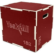 Yes4All 3-in-1 Wooden Plyo Box, Non Slip Surface with Hex Grip, Three Different Height, 20" 18" 16", Red Color