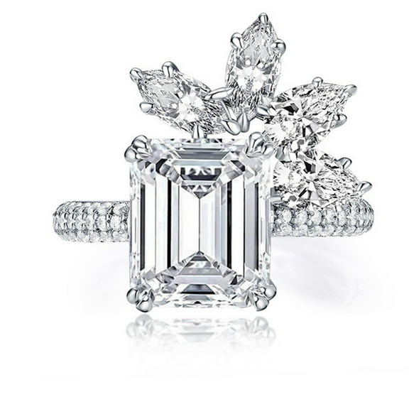 5ct D Color Moissanite Rings for Women Emerald Cut VVS1 Engagement Diamond Rings 4-Prong Moissanite Wedding Rings for Women Wife Gifts with Certificate
