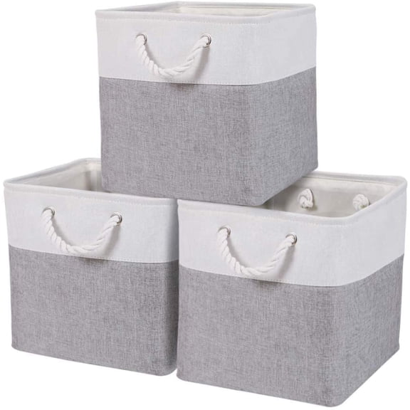 Carestrong 3 Pack Basket , Collapsible Laundry Baskets with Handles, Sturdy, Gray, 13-x-13-x-13-inch, Pack of 3