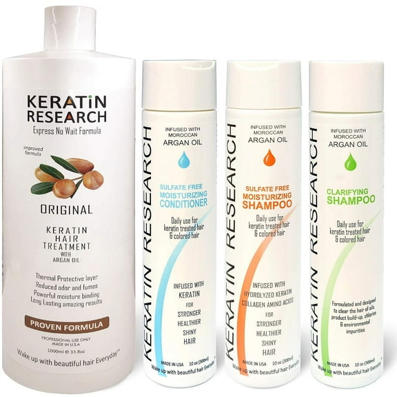 Complex Brazilian Keratin Hair Treatment Kit with Argan Oil Blowout Treatment Natural Organic Results Straightening and Smoothing Hair with Clarifying Moisturizing Shampoo Conditioner (32oz   3x10oz)