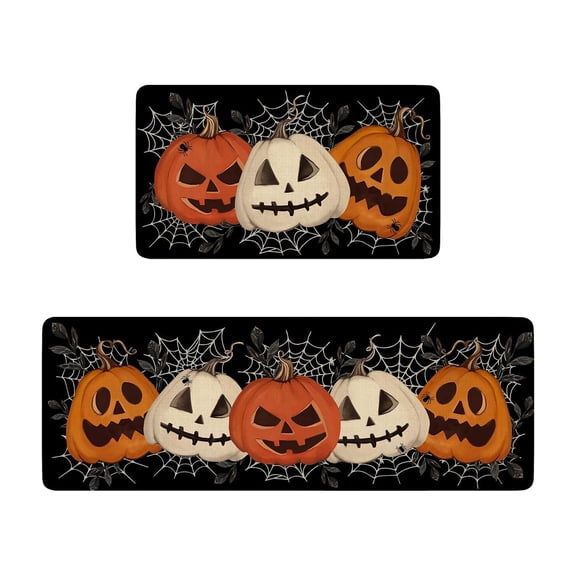 Halloween Kitchen Rugs Set Of 2 Black Pumpkin Kitchen Mats For Floor Halloween Non Slip Washable Mats Home Decor Doormat Runner Rug