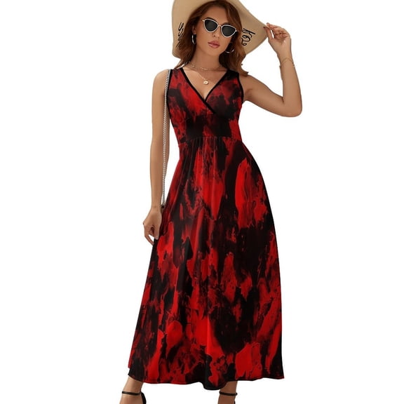 Red Black Red And Black Ink, Abstract Art Sleeveless Dress Dresses Women Summer Evening Dresses Ladies Bohemia Long Dresses