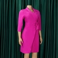 thumbnail image 4 of WXLWZYWL Winter Dresses for Women Women'S Casual Slim Pleated Belted Three-Quarter-Sleeve V-Neck Color Dress Hot Pink, 4 of 5