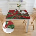 thumbnail image 2 of HAOXIT  Red Golden Holly and Berry Christmas Vinyl Flannel Backed Tablecloth - Red Metallic Gold Holly Holiday Print Wipe Clean Easy Care Kitchen, Dining Room Tablecloth 36*36, 2 of 8