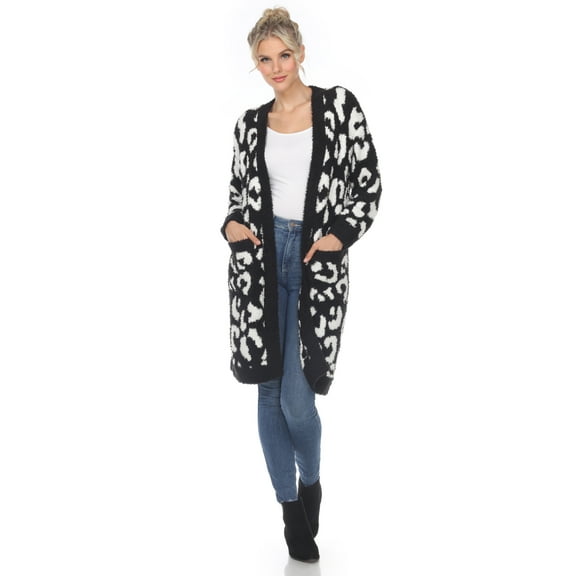 White Mark Women's Long Sleeve Leopard Sherpa Cardigan