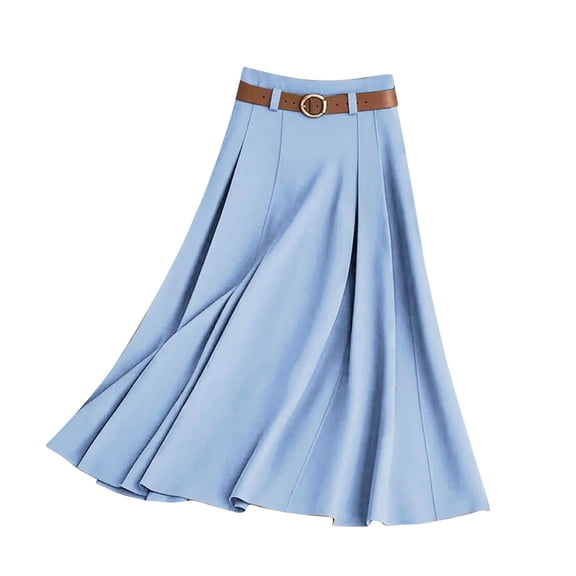 QHFBli Women's High Waisted Midi Skirts Summer Business Casual Flare Dressy Work A Line Pleated Skirt with Pockets
