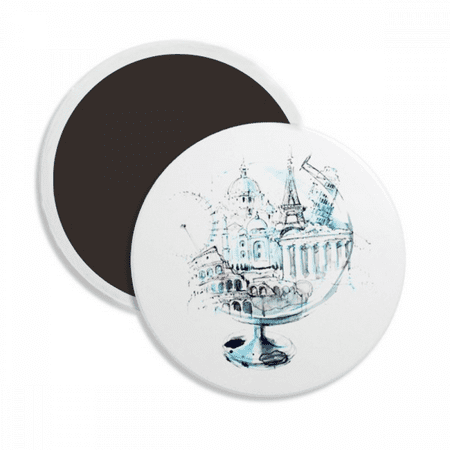 

Globe London Eye Eiffel Tower Watercolor Round Ceracs Fridge Magnet Keepsake Decoration