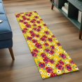 thumbnail image 4 of Red Floral Washable Runner Rugs 2'x6', Flower Leaves Farmhouse Yellow Background Low Pile Throw Entryway Rug Non-Slip Sturdy Edge Binding Carpet for Indoor Bedside Entrance Bedside, 4 of 9