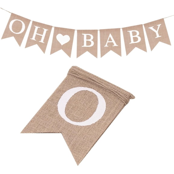 Oh Baby Banner - Pre-strung Burlap Baby Shower Banner Neutral Baby Shower Banners for Welcome Baby Party Gender Reveal Party Decoration, Rustic Brown
