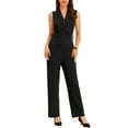 thumbnail image 2 of MODA NOVA Juniors Sleeveless Shawl Collar Office Belted Cropped Jumpsuit Romper Black L, 2 of 5
