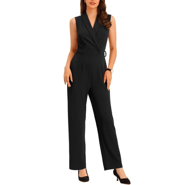 MODA NOVA Juniors Sleeveless Shawl Collar Office Belted Cropped