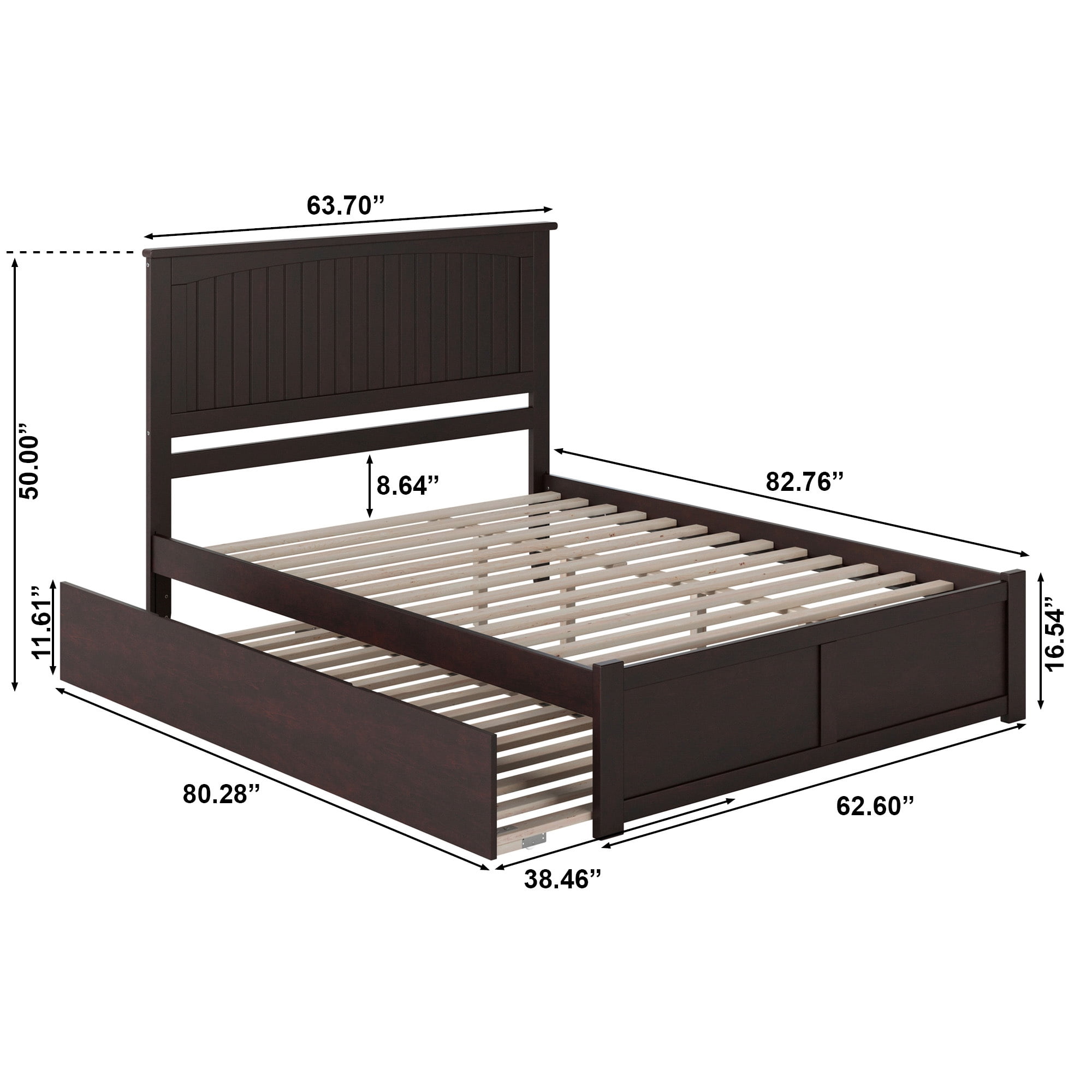 AFI Nantucket Queen Wood Platform Bed with Headboard Footboard & Twin XL Trundle, Espresso