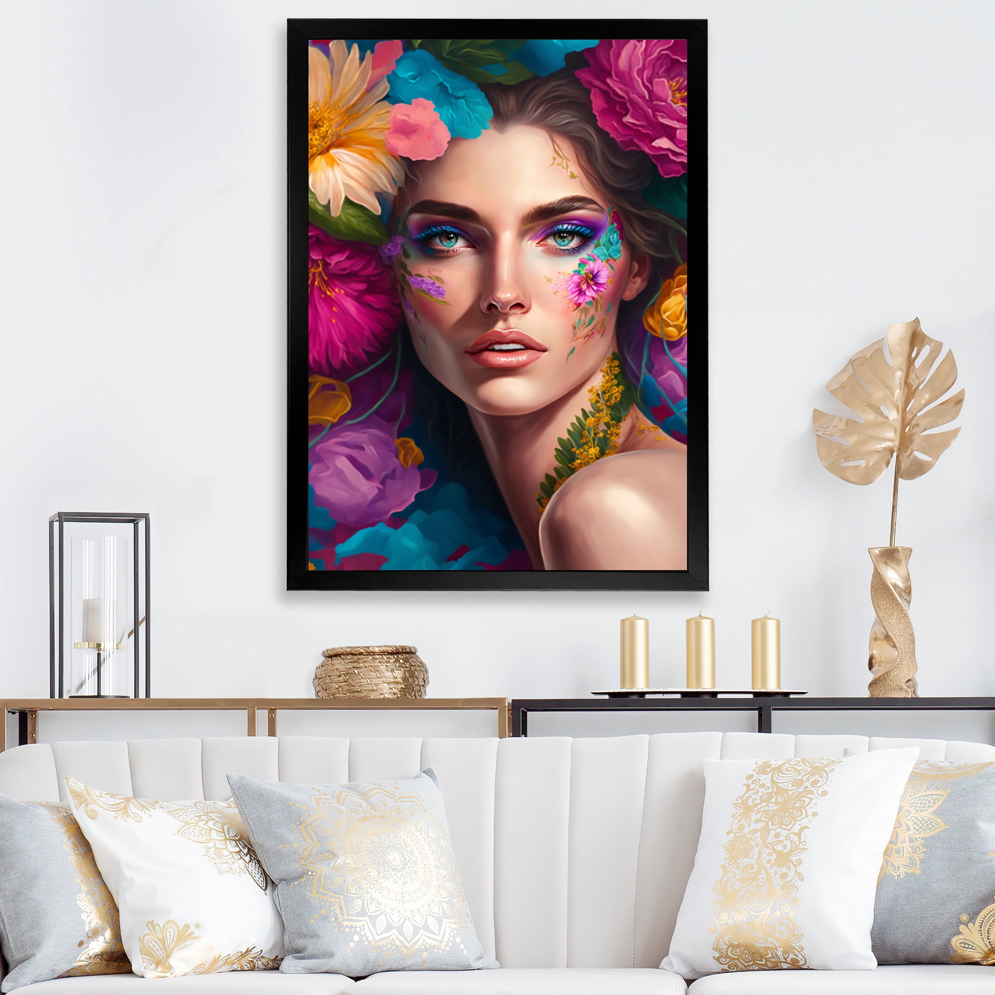 Designart Floral Sensual Woman Portrait VI Framed Wall Art