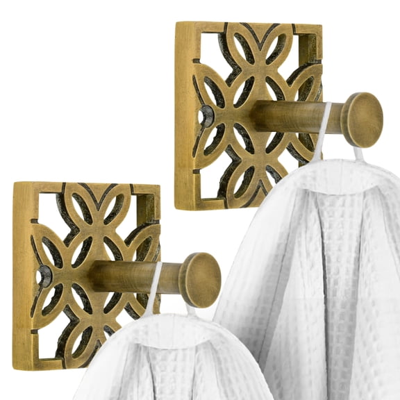 Autumn Alley Two Brass Hooks, Bathroom Towel Hook, Robe Hook Wall Mounted - Decorative Wall Hooks for Towel, Robe, Cast Coat and Door Hook for Bathroom Modern Unique Style, 2 Pack