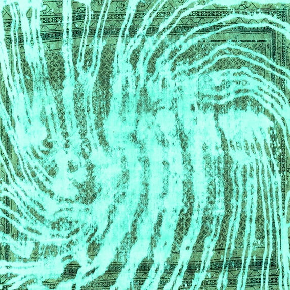 Ahgly Company Machine Washable Indoor Square Abstract Turquoise Blue Modern Area Rugs, 8' Square