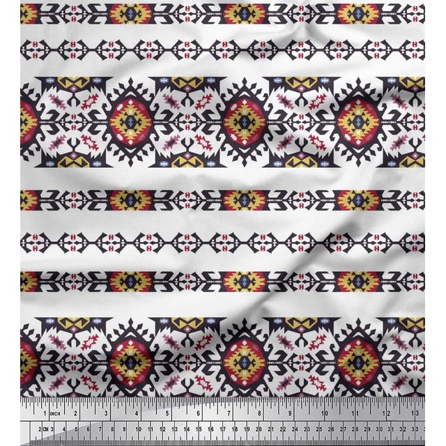 Soimoi Silk Fabric Aztec Southwestern Print Fabric by The Yard 42 Inch Wide