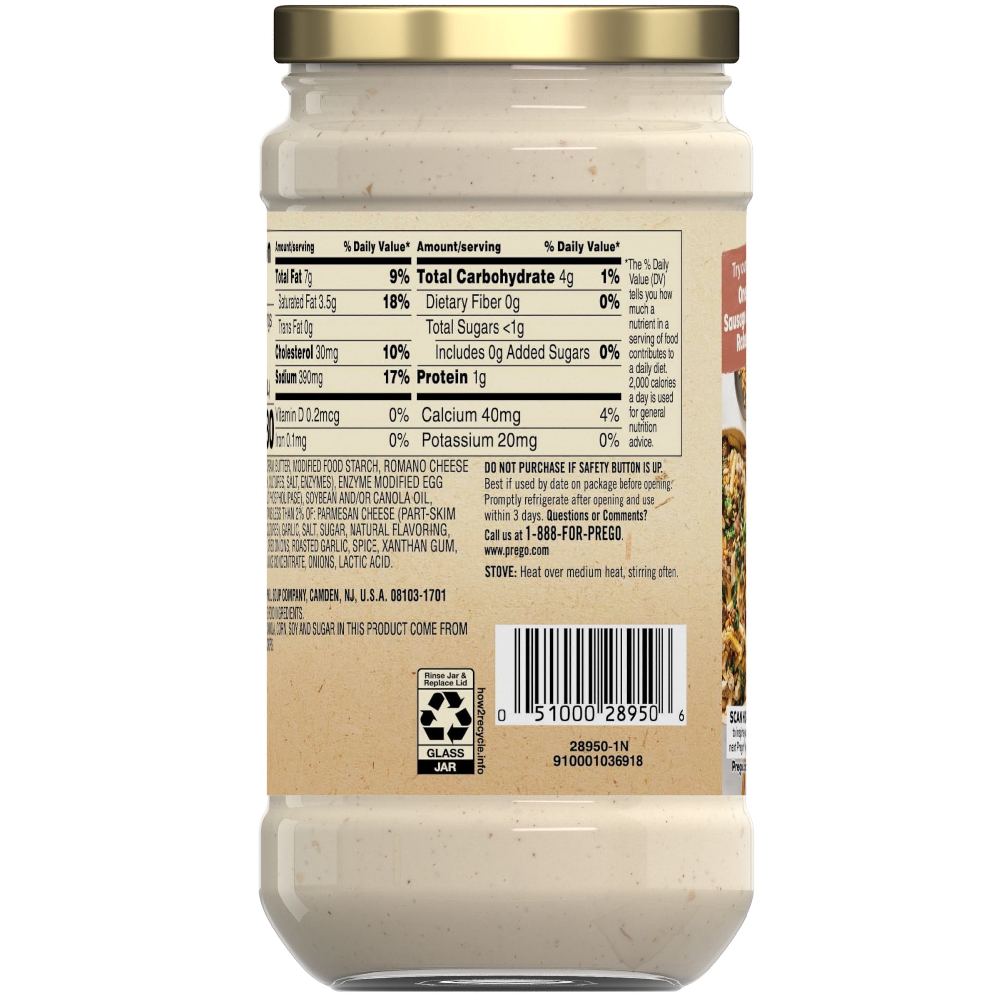 (2 pack) Prego Garlic and Caramelized Onion Alfredo Pasta Sauce, 14.5 oz Jar