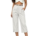 thumbnail image 2 of Mifsaly Dressy Capri Pants for Women Wide Leg Work Capris Pleated Front Cuffed Hem Business Casual Office Cropped Bottoms with Pockets White,XXL, 2 of 6