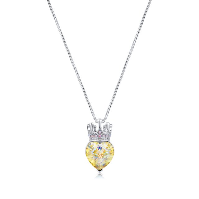 Princesa Reina Corona Corazón Collares para niñas Mujeres Cristal Corazón Colgante Collar, Navidad Día de San Valentín Regalos de cumpleaños para niña (Amarillo) JFHHH pequeña