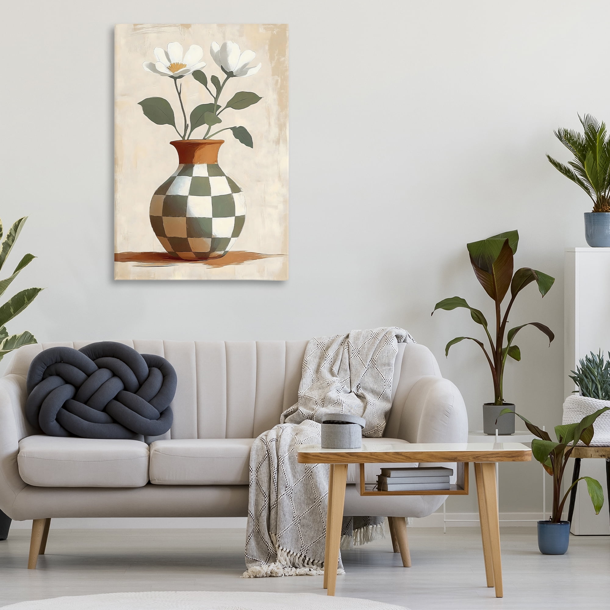 Stupell Industries Checkboard Green Flower Vase Canvas Wall Art, design by Creative Studio
