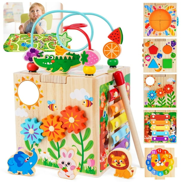 Cubo de actividad KMTJT de madera Montessori para niños de 1 a 2 años, color rosa