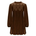 thumbnail image 6 of Women's Velvet Babydoll Dress with Lace Crew Neck Long Sleeve Pleated Swing Christmas New Years Eve Mini Dresses (L, Brown), 6 of 7