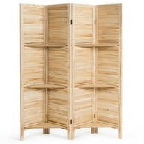 Giantex 4-Panels Wood Room Divider with Display Shelf Folding Privacy Room Dividers Screen for Home Office, 5.6FT, Brown