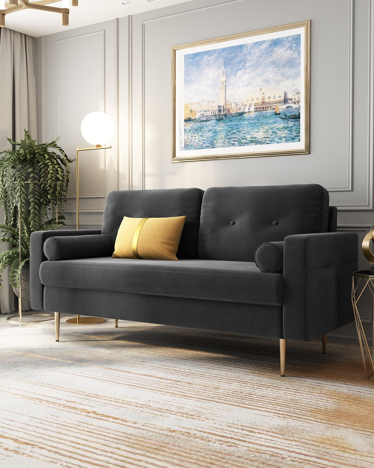 SofaInABox Real Velvet Modern Design 2 Seats Cozy Sofa Couch