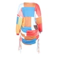 thumbnail image 4 of Womens Dresses Clearance Plus Size Women's Trendy Pullover Off Shoulder Print Drawstring Ruched Long Sleeve Dress Multicolor L JE, 4 of 7