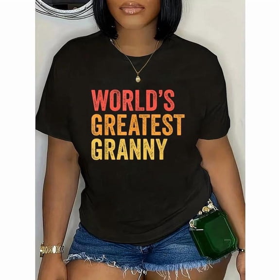 Fashion Graphic Tee,Tops Has"World's Greatest Granny"Letter Print,Casual Round Neck Regular Fit T-shirts, Size(S-5XL)