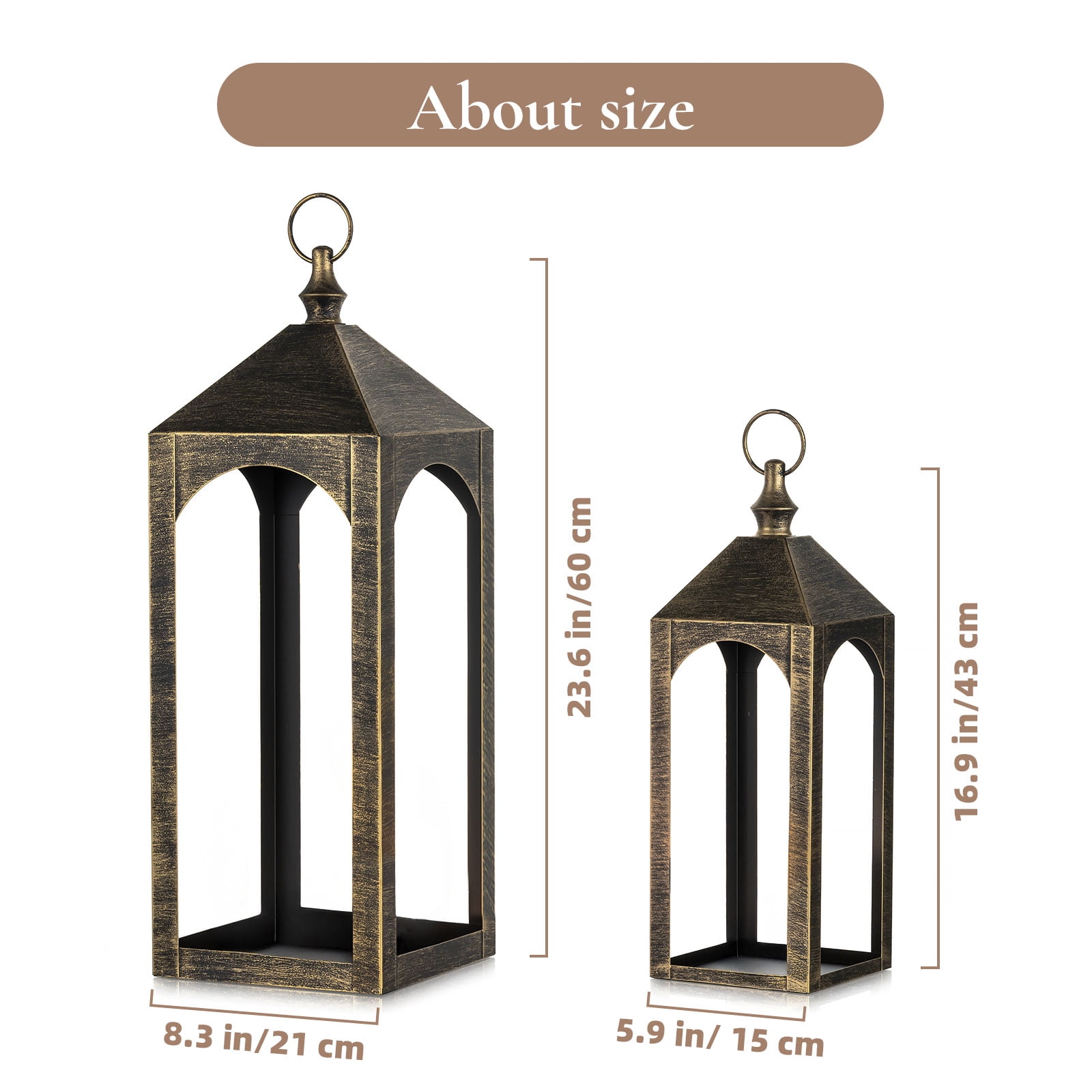 Nuptio Outdoor Candle Holder Lanterns for Porch, Porch Lanterns Decorative Indoor Outdoor Front Porch Decor,17" & 23" Set of 2 ,No Glass M+L